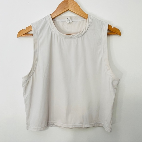 Stone Super Light Gray Soulcycle Performance Renee Sleeveless Crop Tank Top - Picture 1 of 4